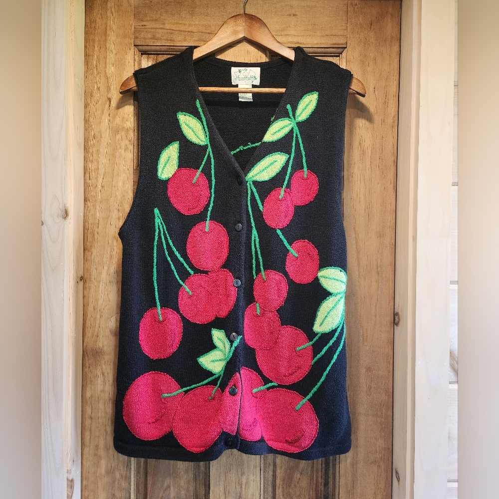 Vintage Quaker Factory Cherry Knit Sweater Vest